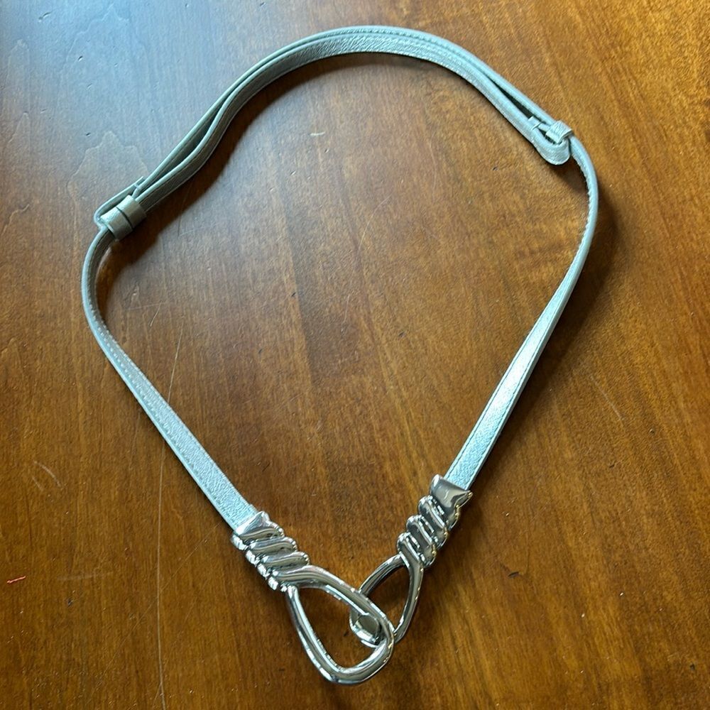 NEW. Chico's Vegan Adjustable Belt in Silver - M/L